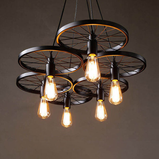 Industrial Wrought Iron Wheels Chandelier - 1/3/6 Light Vintage Lighting Fixture

Elevate your space with this stunning industrial chandelier featuring wrought iron wheels. Perfect for dining rooms, living areas, or entryways, this versatile fixture is av