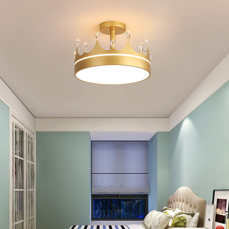 Contemporary Creative Cartoon Crown LED Kids Semi-Flush Mount Ceiling Light for Bedroom, Cute Nursery Lighting Fixture, Stylish Children's Room Decor, Energy-Efficient LED Ceiling Lamp, Modern Crown Design, Fun and Playful Kids Lighting, Bright and Cheerf
