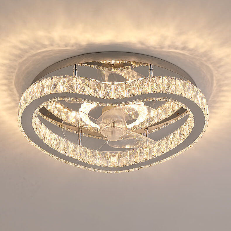 Modern Luxury Crystal Stainless Steel LED Ceiling Fan Light