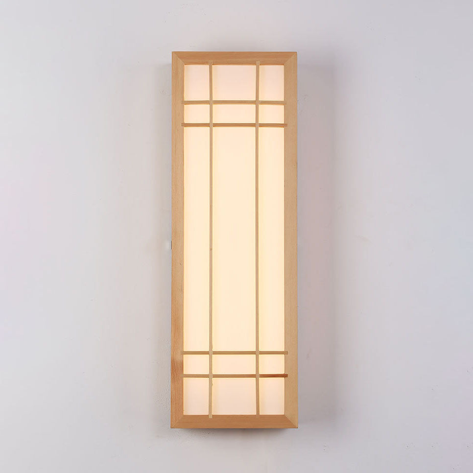 Traditional Japanese Solid Wood LED Wall Sconce for Bedroom