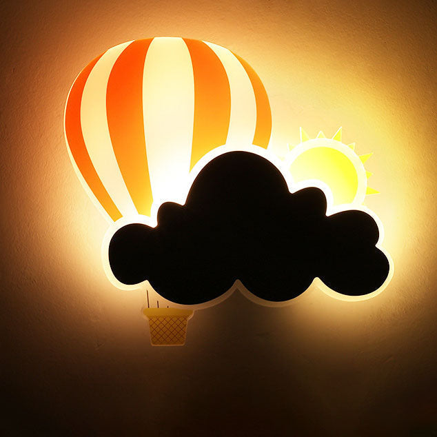 Contemporary Hot Air Balloon Clouds LED Wall Sconce Lamp for Kids Bedroom, Modern Iron Acrylic Wall Light, Cute Nursery Decor, Unique Children's Room Lighting, Cloud and Balloon Design Wall Lamp, Decorative Kids Room Lighting Fixture, Playful Bedroom Wall