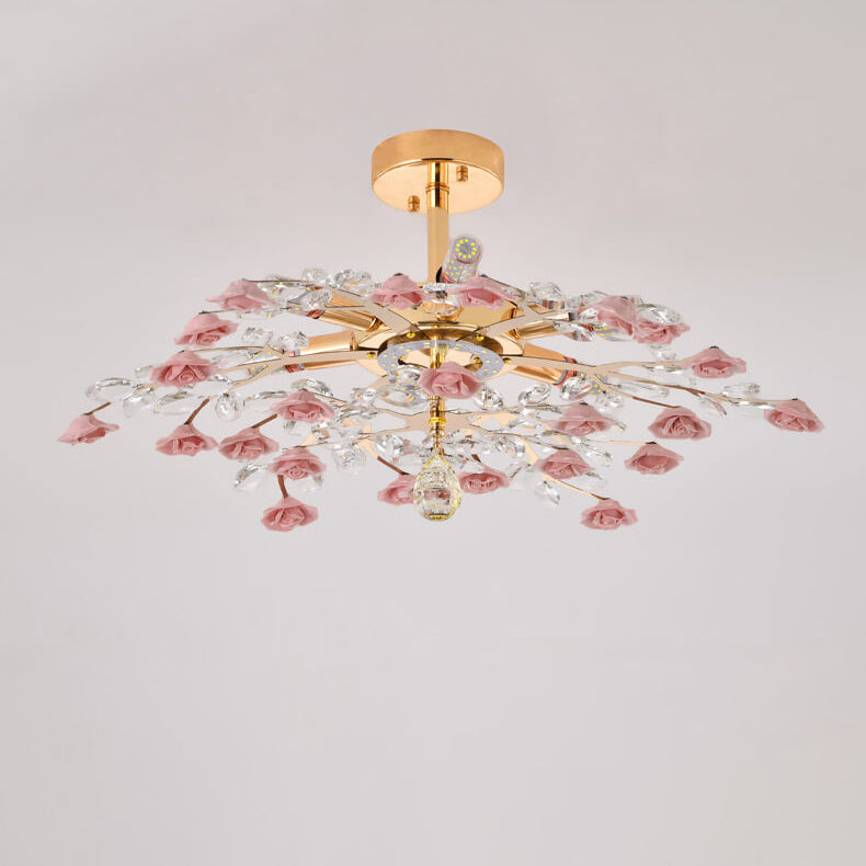 Modern Luxury Rose Iron Ceramic Crystal Chandelier 6/7/8 Light