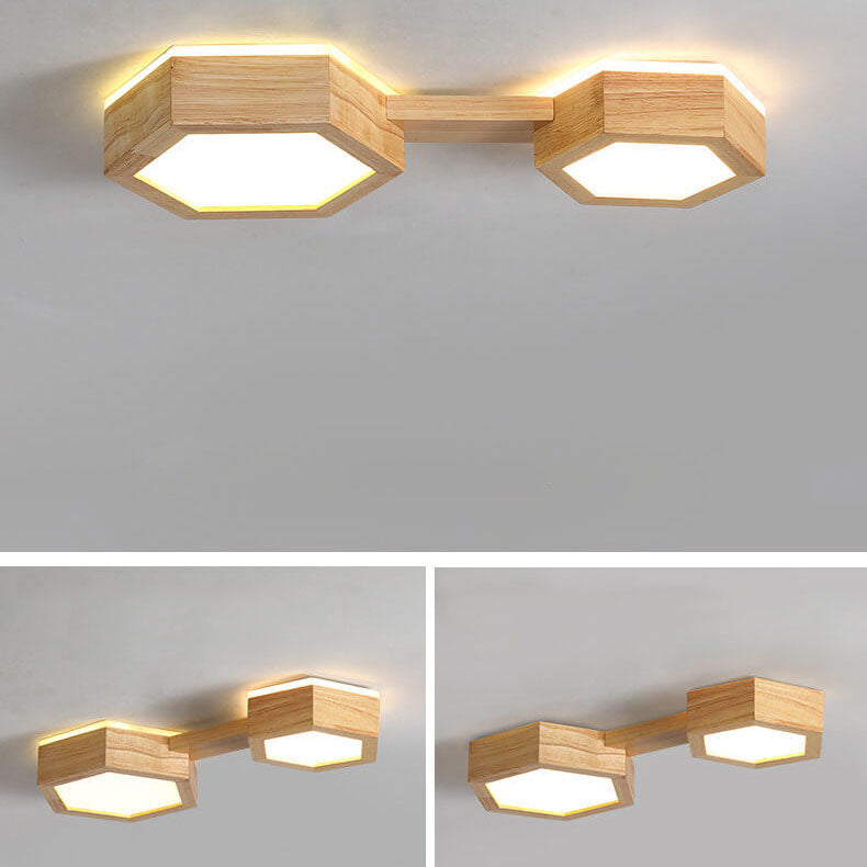 Modern Wooden Hexagonal LED Ceiling Light - Flush Mount Design