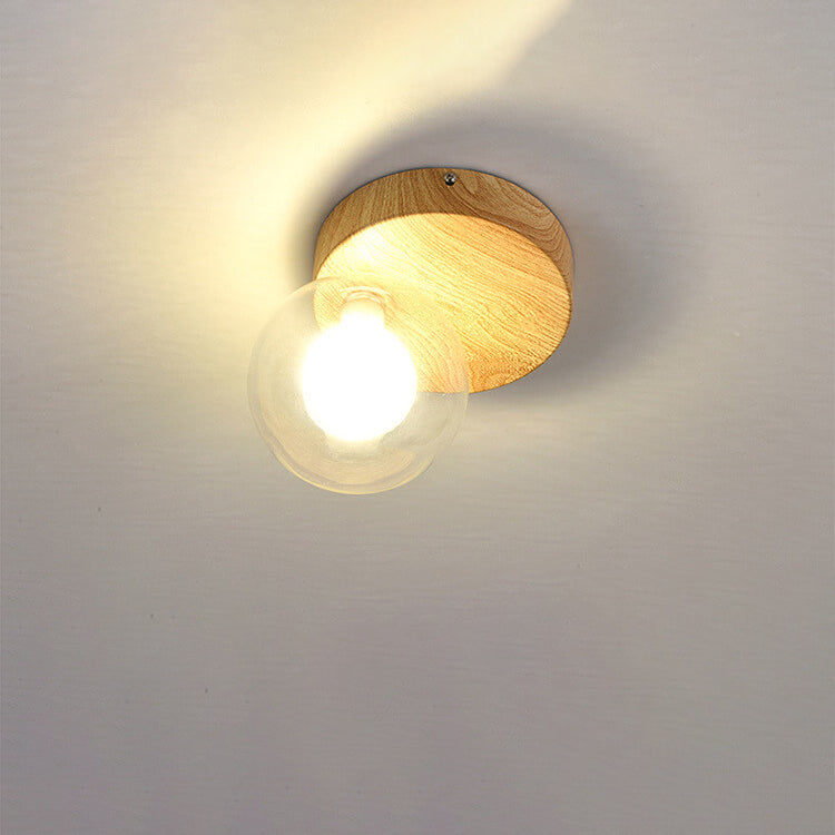 Traditional Japanese Glass Iron Woodgrain Semi-Flush Mount Ceiling Light