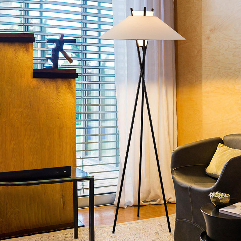 Contemporary Semi-Tapered Fabric Shade Iron Tripod Floor Lamp for Study