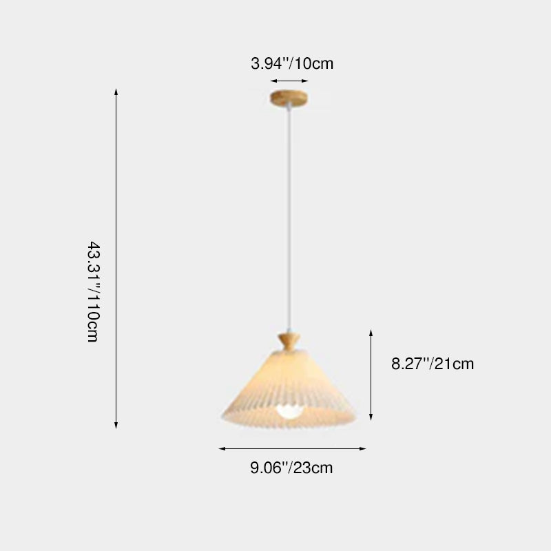 Traditional Japanese Rubberwood Pleated Cone Island Chandelier for Living Room