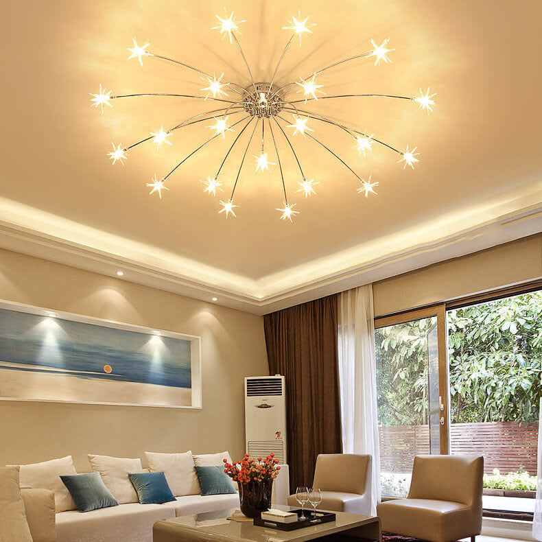 Contemporary Iron Flush Mount Ceiling Light - Star Design 12/21/28 Inches for Living Room