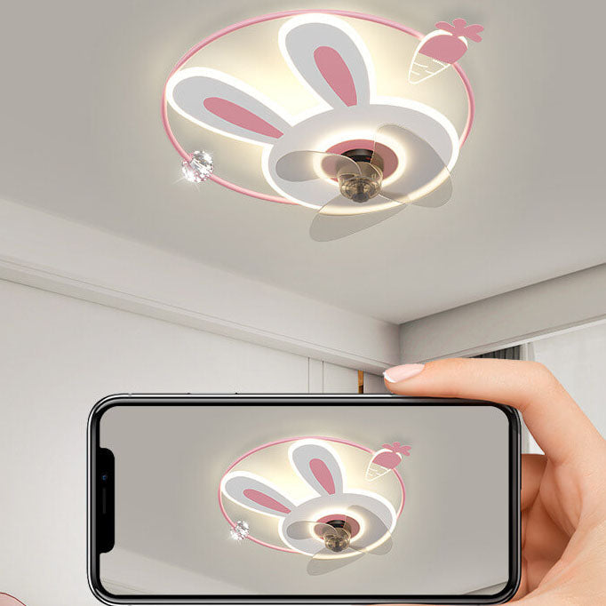 Cartoon Creative Bunny Carrot LED Flush Mount Ceiling Fan Light for Kids Room, Playroom, Nursery, Childrens Ceiling Fan Light Fixture, Cute Bunny Design, Energy Efficient LED Lighting, Adjustable Brightness, Modern Ceiling Fan Light for Kids Decor