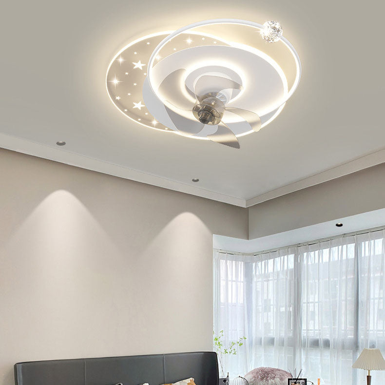 Contemporary Iron Acrylic LED Round Square Ceiling Fan Light for Bedroom