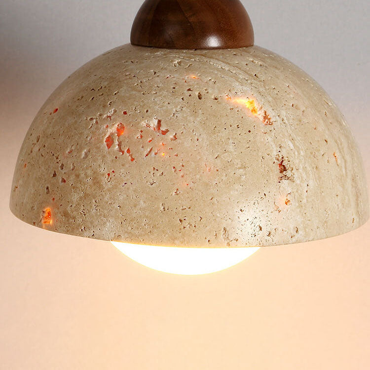 Japanese Minimalist Round Yellow Travertine 1-Light Semi-Flush Mount Ceiling Light