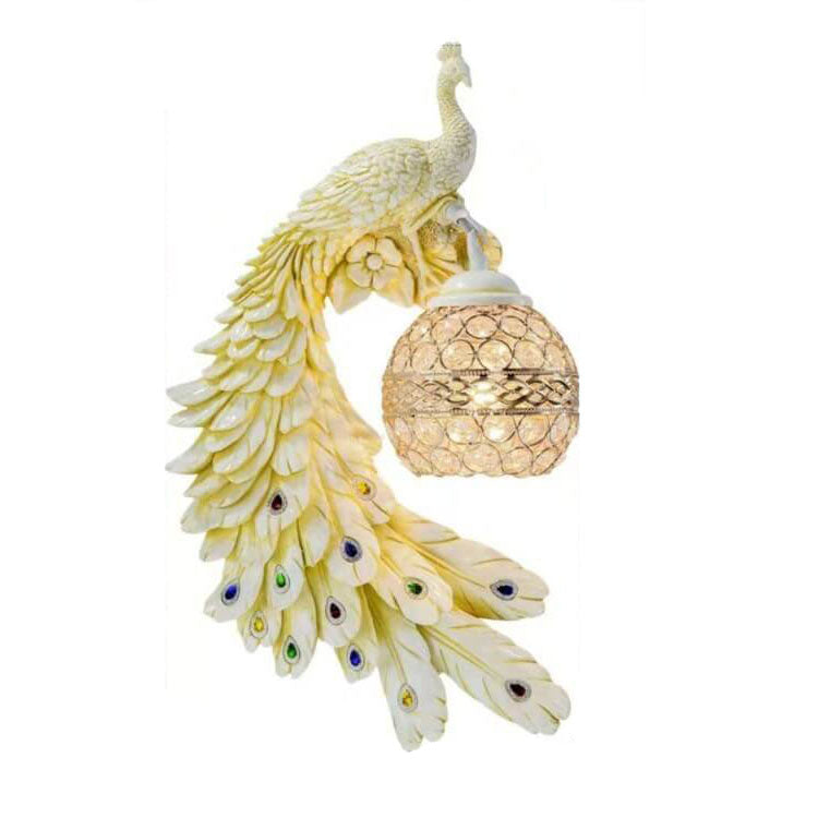 Vintage Ornate Peacock Crystal Ball Wall Sconce Lamp 1-Light