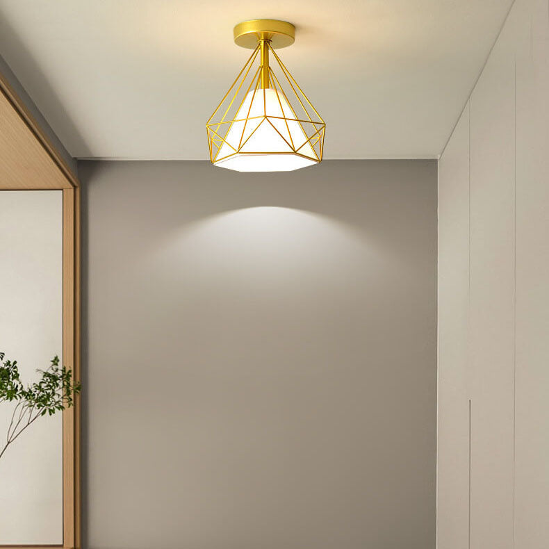 Scandinavian Modern Iron Glass Ceramic Flower Diamond Semi-Flush Mount Light