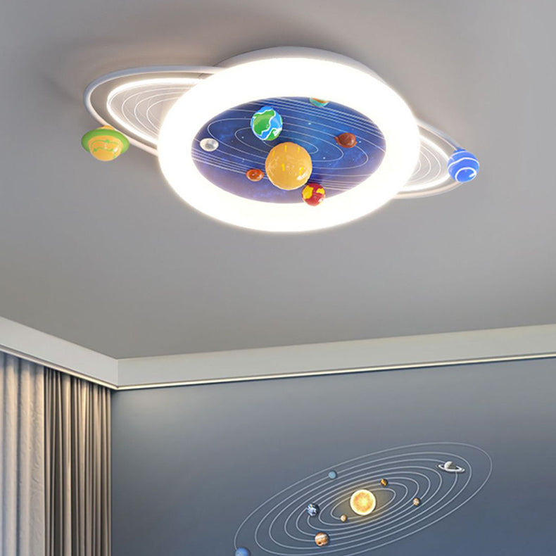 Modern Minimalist Children's Round Planet Iron Resin Acrylic LED Flush Mount Ceiling Light for Bedroom, Nursery Lighting, Kids Room Decor, Space-Themed Fixture, Energy-Efficient LED, Stylish Home Lighting, Contemporary Ceiling Light, Safe For Kids, Adjust