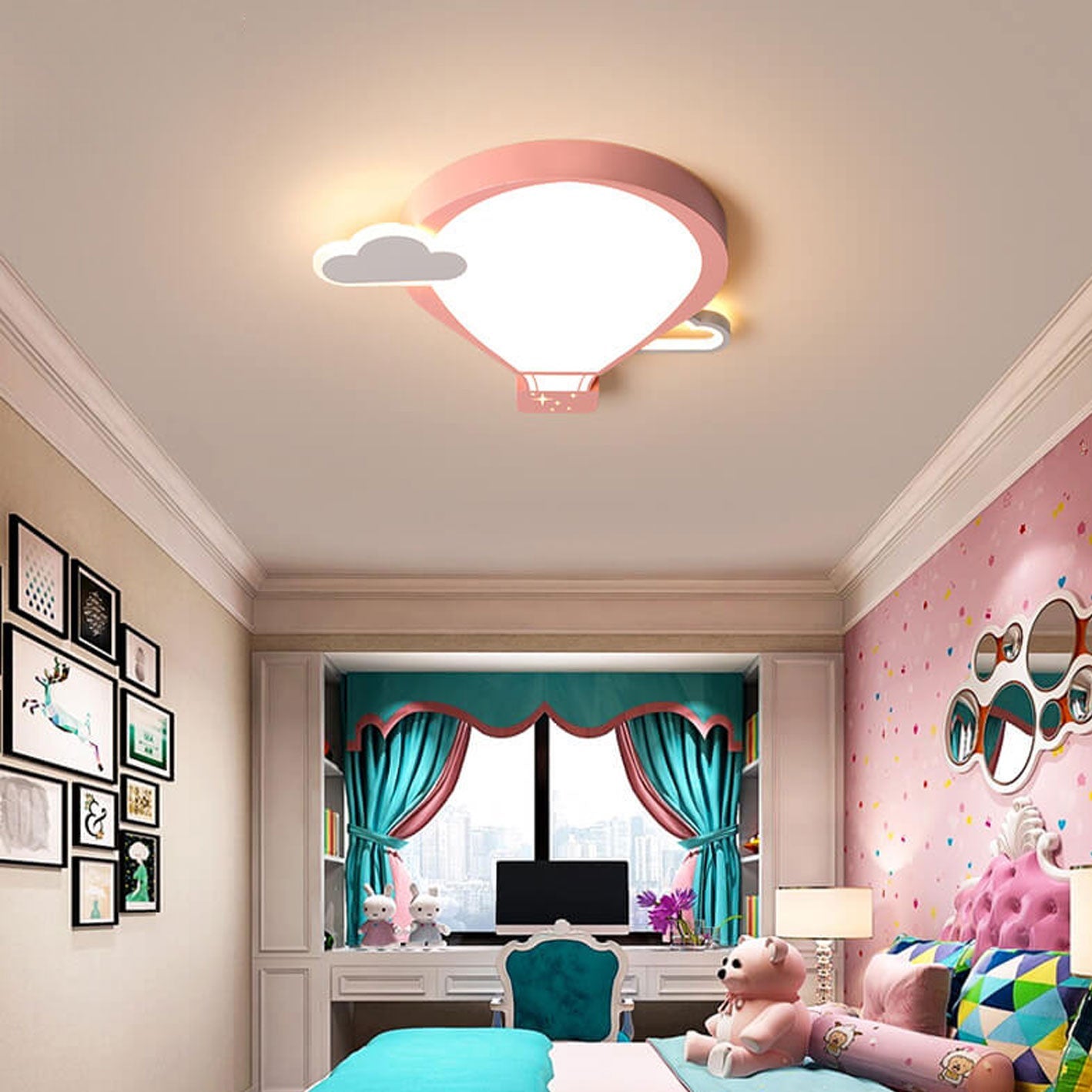 Cartoon Hot Air Balloon Kid LED Flush Mount Ceiling Light Nursery Bedroom Fixture Kids Room Decor Childrens Lighting Cute Cartoon Ceiling Lamp Colorful Adventure Theme Adjustable Brightness Fun Illustration Design Energy Efficient Safe Lighting Kids Ceili