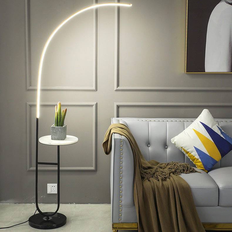 Contemporary Aluminum Strip LED Floor Lamp with Marble Base for Living Room