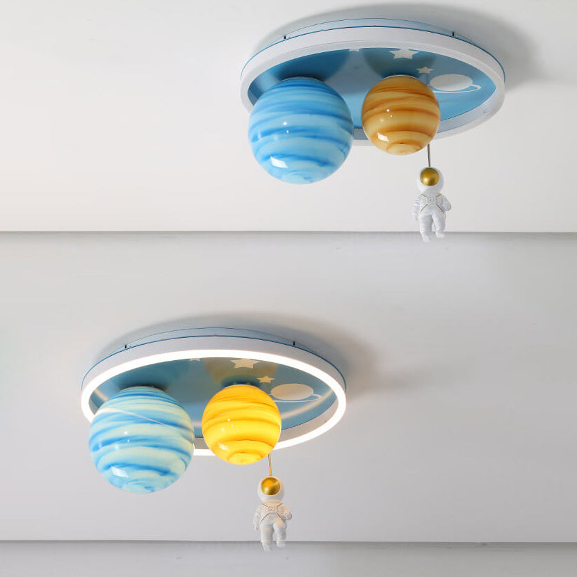 Astronaut Planet Round Kids Flush Mount Ceiling Light - Space Themed Nursery Lighting, Outer Space Decor, Children's Bedroom Fixtures, Astronaut Design Ceiling Lamp, Kids Room Lighting Fixture, Galaxy Ceiling Light for Boys and Girls, Starry Sky Indoor Il