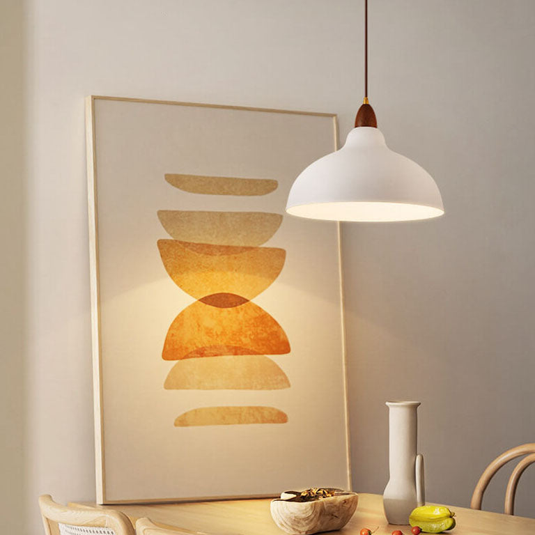 Japanese Iron Dome Solid Wood Pendant Light - 1-Light Fixture