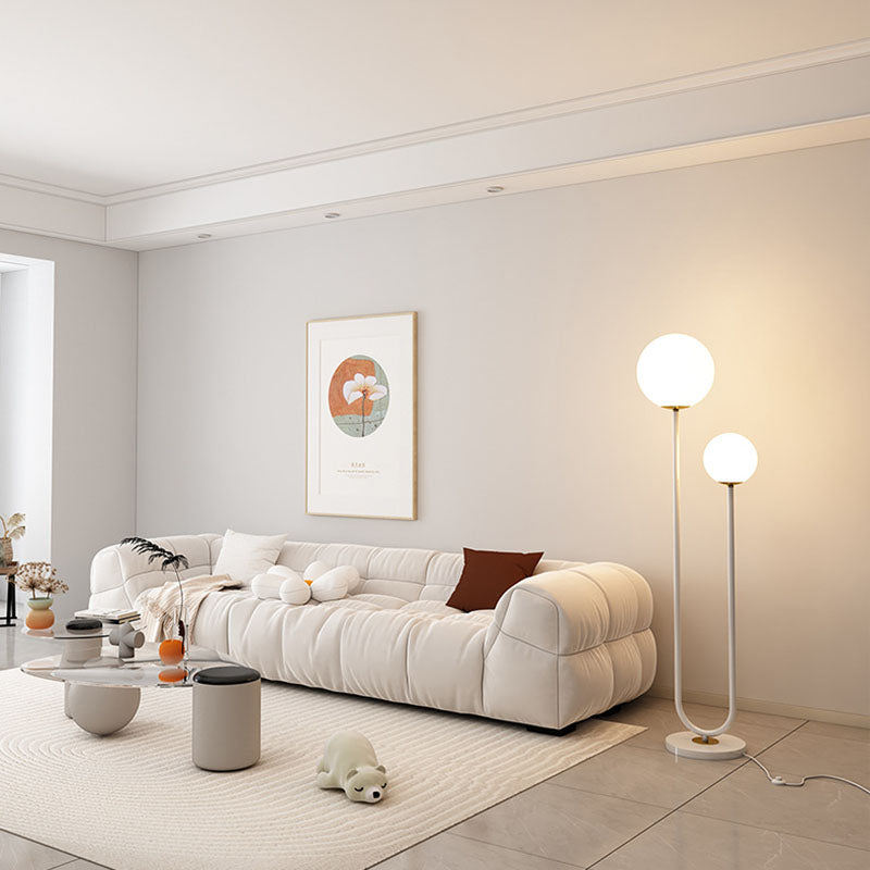 Modern Minimalist 2-Light Round Ball Iron Glass Floor Lamp for Bedroom