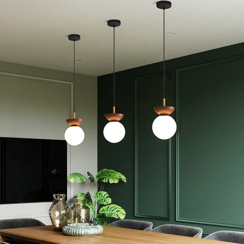Modern Minimalist Glass Iron Orb Semi-Flush Pendant Light for Living Room
