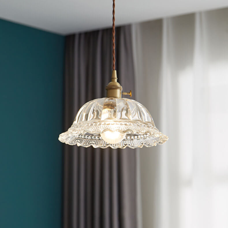 Contemporary Nordic Floral Glass Pendant Light - 1-Light Brass Fixture for Living Room & Bedroom