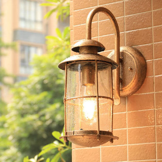 European Vintage Waterproof Iron Glass Wall Sconce Lamp - 1-Light Outdoor Fixture