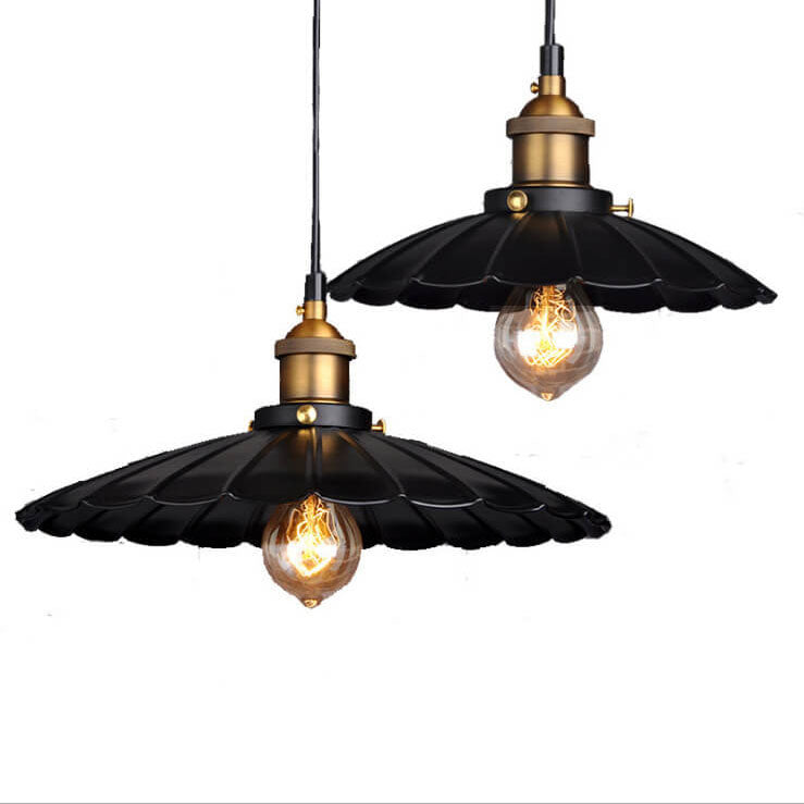 Vintage Industrial Iron Scalloped Shade Pendant Light, 1-Light Hanging Fixture, Retro Home Decor Lighting