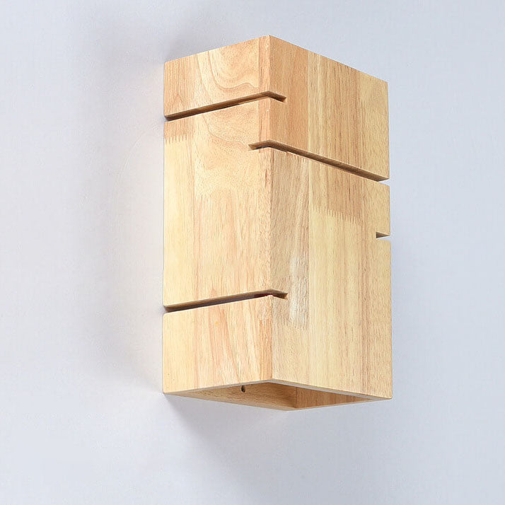 Modern Minimalist Wooden Square Wall Sconce 2-Light Lamp for Bedroom