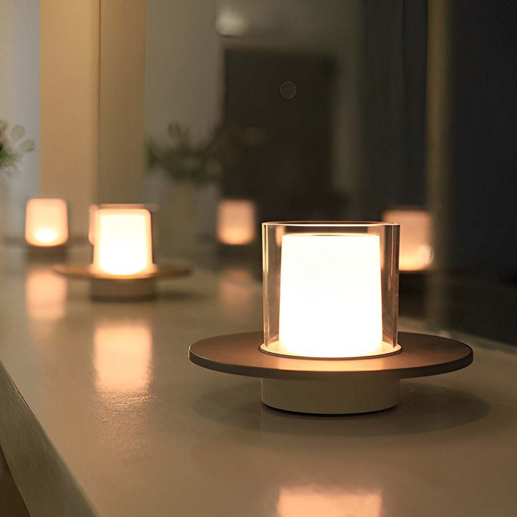 Modern Cordless Candle Table Lamp with Dish Base - Stylish LED Accent Lighting for Home Decor