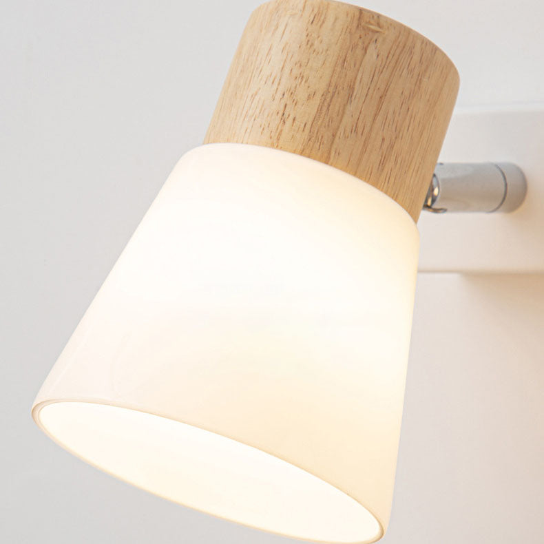 Modern Minimalist Horn Sconce - Rubber Wood, Iron & Glass 1/2 Light Vanity Lamp