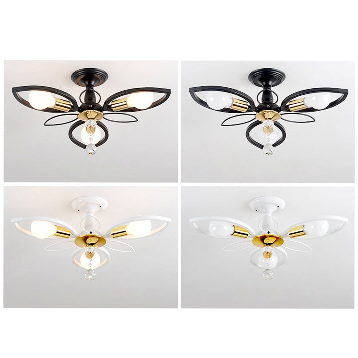 Nordic Luxury Wrought Iron Crystal Flush Mount Ceiling Light - 6/8 Light Design