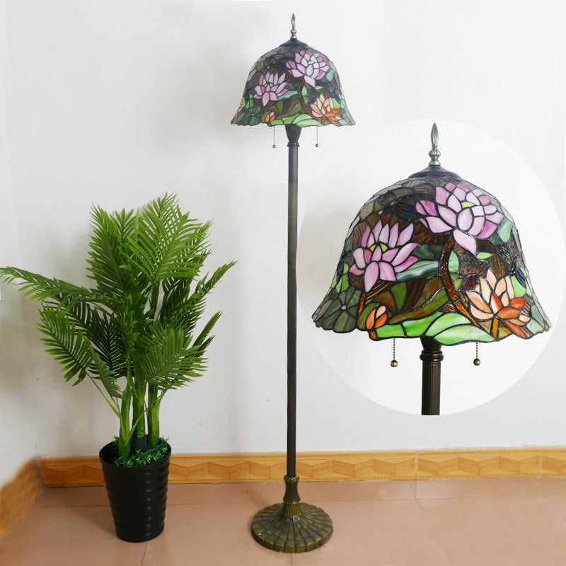 Tiffany Stained Glass Daisy Dragonfly Floor Lamp 2-Light for Bedroom