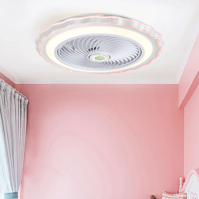Modern Round Flower LED Flush Mount Ceiling Fan Light