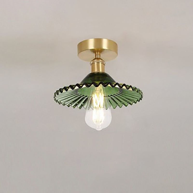 Vintage Glass Iron Lotus Semi-Flush Mount Ceiling Light