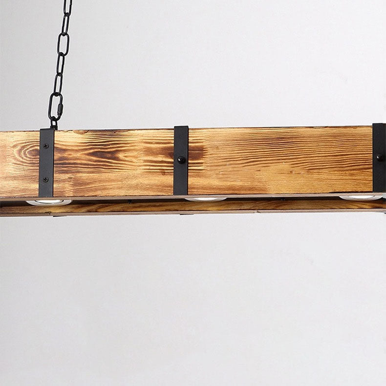 Vintage Solid Wood Long Bar LED Island Light Chandelier for Dining Room