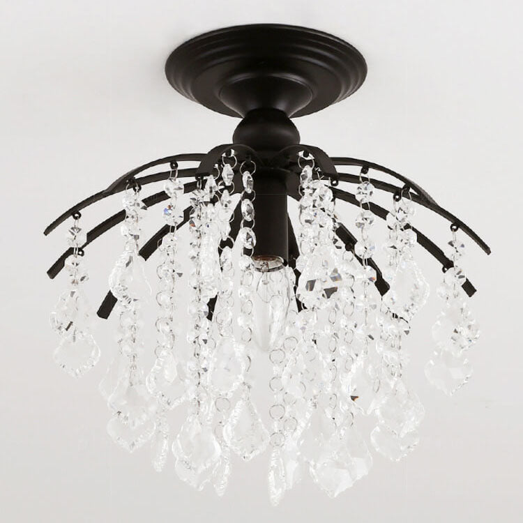 Modern Luxury Crystal Iron Semi-Flush Mount Ceiling Light for Living Room