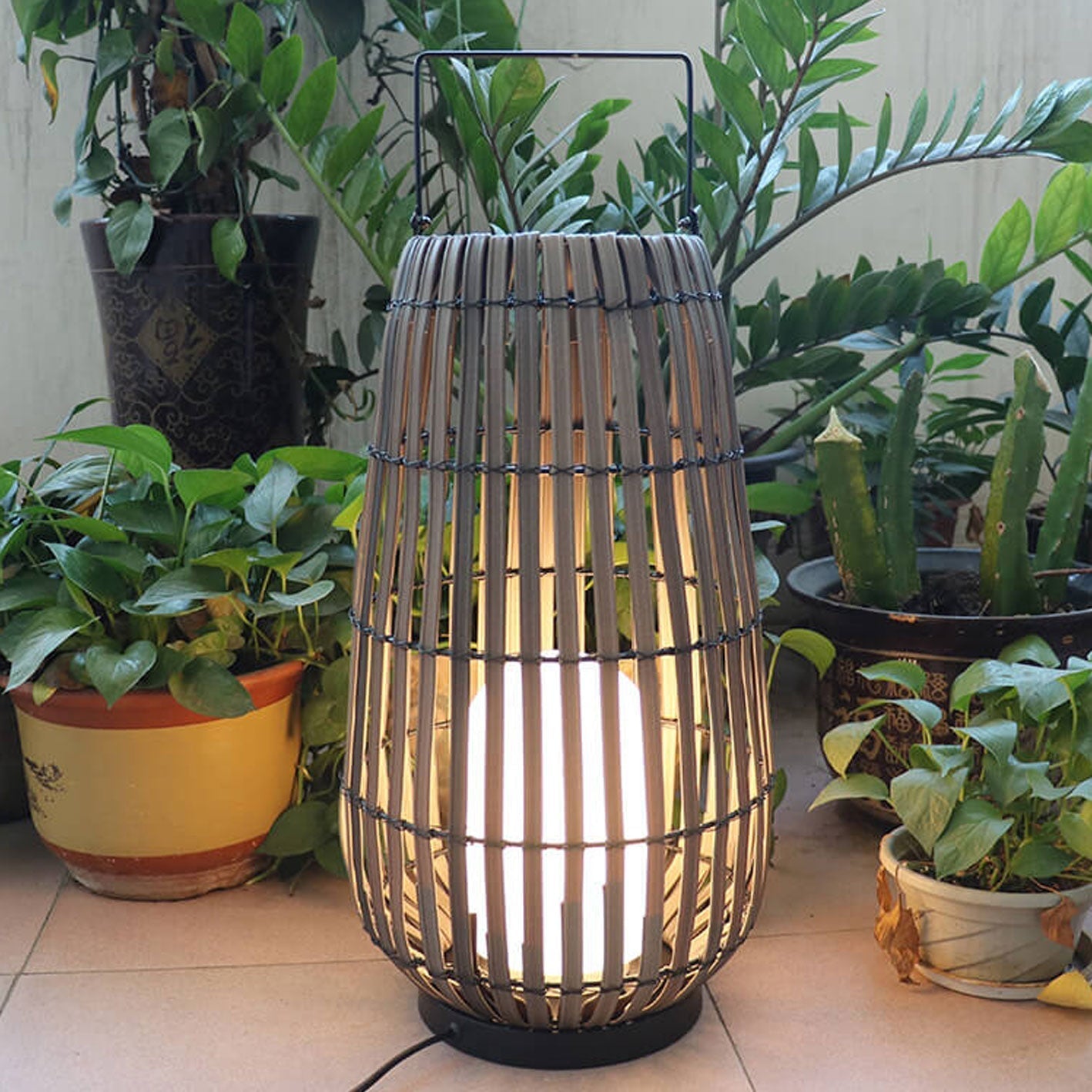 Modern Rattan Weaving Oval Outdoor Waterproof Floor Lamp