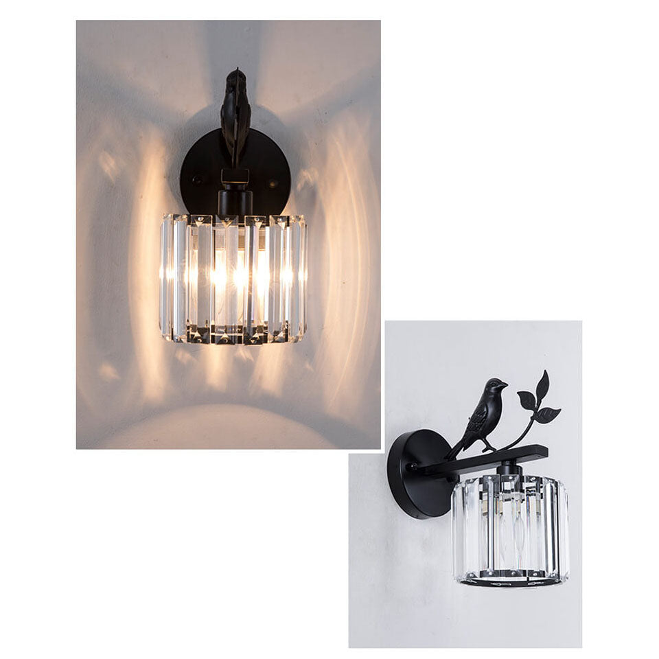 Vintage Iron Glass Round Bird Wall Sconce Lamp - 1-Light for Living Room