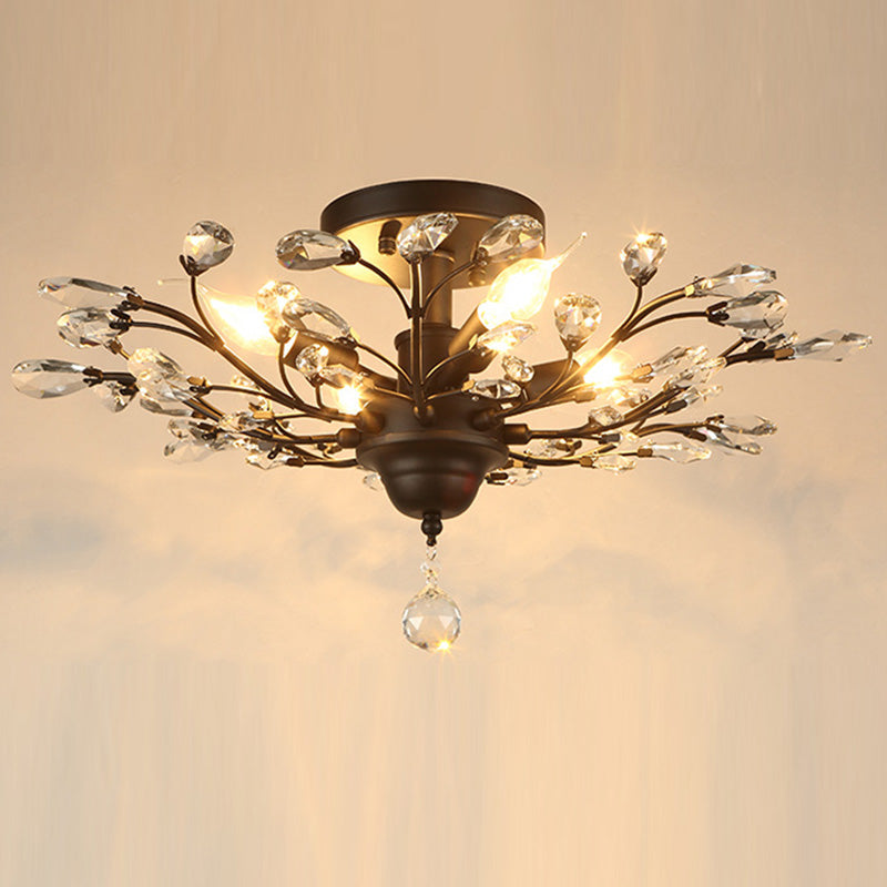 Traditional European Iron Crystal Semi-Flush Mount Ceiling Light - 4/5/6 Lights for Living Room