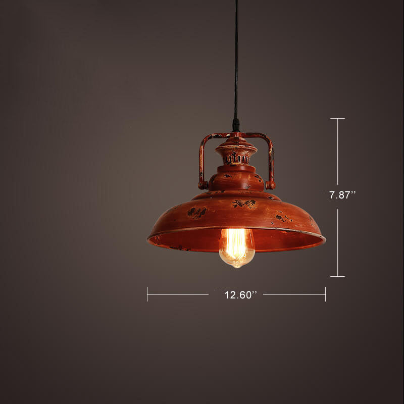 Retro Red Rust Dome Pendant Light - Vintage Industrial Hanging Fixture, Modern Home Decor, Unique Lighting for Kitchen, Dining, or Bar