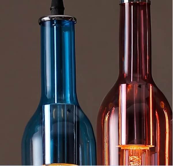 Retro Colorful Wine Bottle 5-Light Chandelier | Vintage Pendant Lighting | Unique Home Decor | Artistic Ceiling Fixture | Colorful Hanging Light