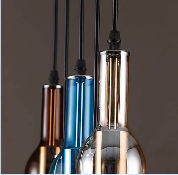 Retro Colorful Wine Bottle 5-Light Chandelier | Vintage Pendant Lighting | Unique Home Decor | Artistic Ceiling Fixture | Colorful Hanging Light