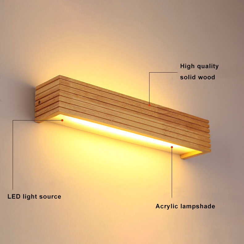 Modern Solid Wood LED Mirror Wall Sconce - Rectangular Linear Light