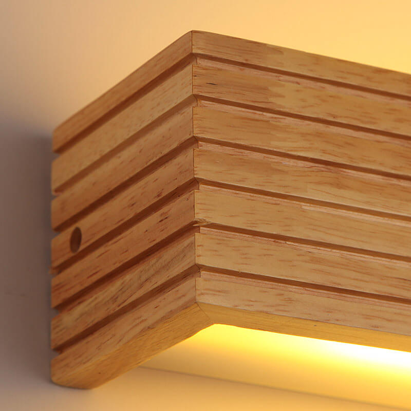Modern Solid Wood LED Mirror Wall Sconce - Rectangular Linear Light