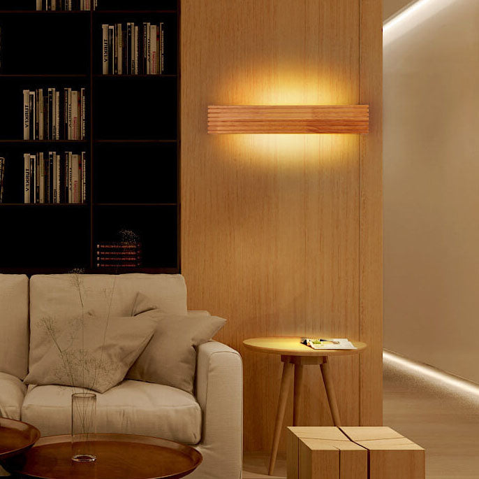 Modern Solid Wood LED Mirror Wall Sconce - Rectangular Linear Light