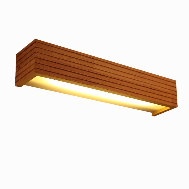 Modern Solid Wood LED Mirror Wall Sconce - Rectangular Linear Light