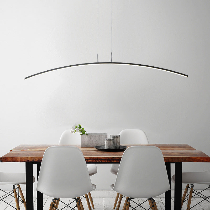 Nordic Minimalist Arch Linear LED Chandelier, Modern Pendant Light, Sleek Design for Dining Room, Energy-Efficient Lighting, Contemporary Home Decor