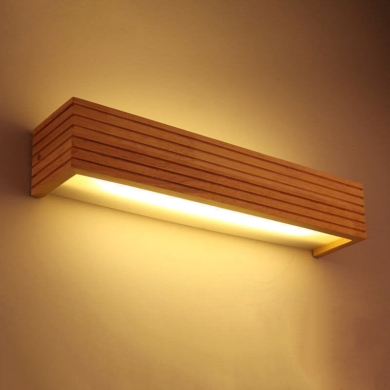Modern Solid Wood LED Mirror Wall Sconce - Rectangular Linear Light