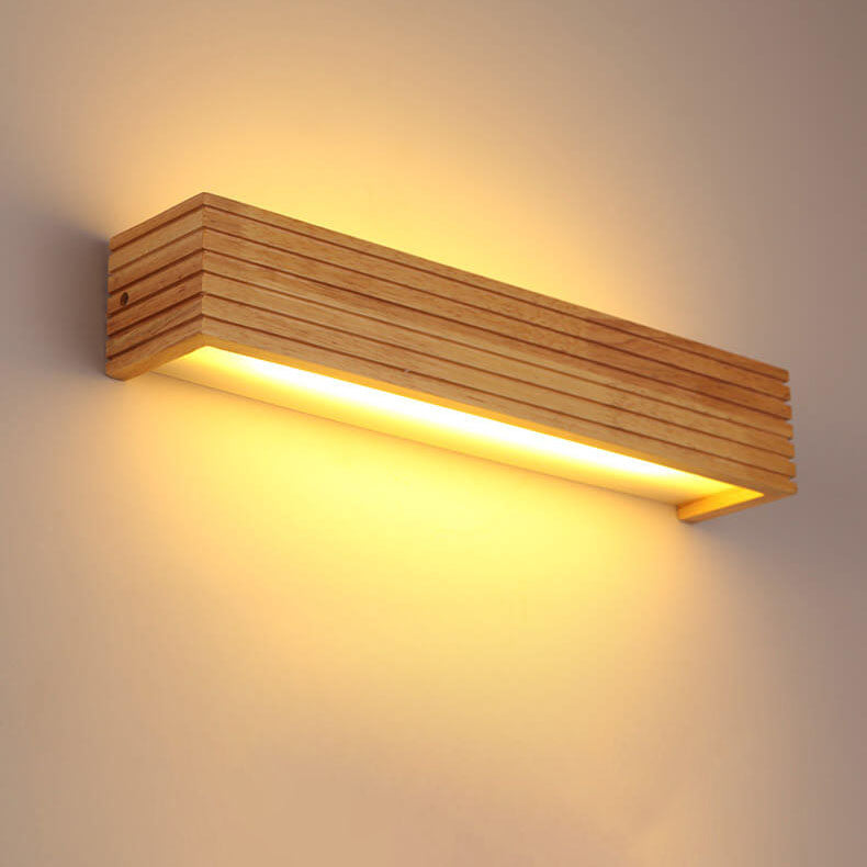Modern Solid Wood LED Mirror Wall Sconce - Rectangular Linear Light