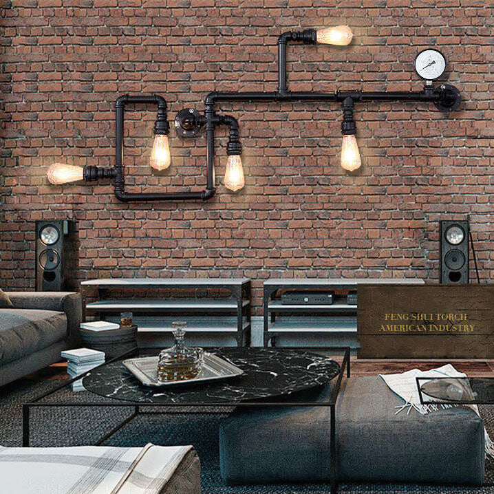 Industrial Maze Pipe 5-Light Wall Sconce Lamp - Vintage Rustic Decor, Modern Industrial Lighting, Wall Fixture for Home, Kitchen, and Bar
