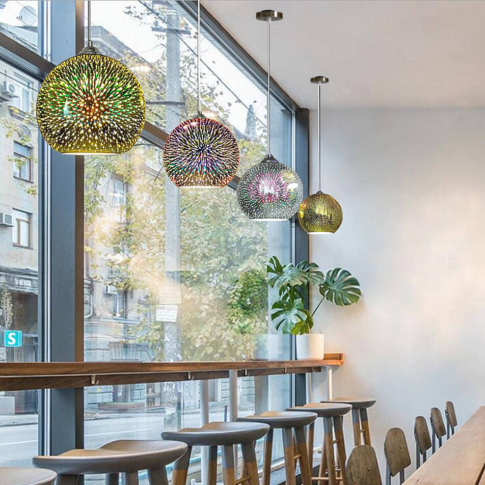 Colorful 3D Fireworks Glass Pendant Light - Modern Dome 1-Light Design
